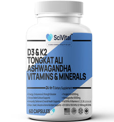 SciVital Ashwagandha Tongkat Ali capsules bottle for daily stress support.
