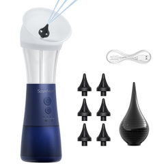ScopeAround electric ear cleaner front view with dual compartments for clean and wastewater