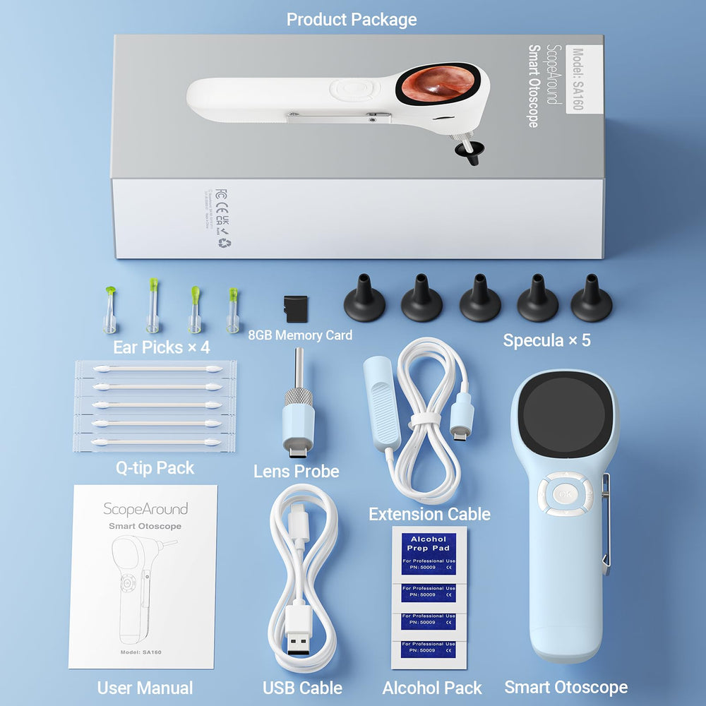 ScopeAround otoscope 8GB memory card stores photos and videos.
