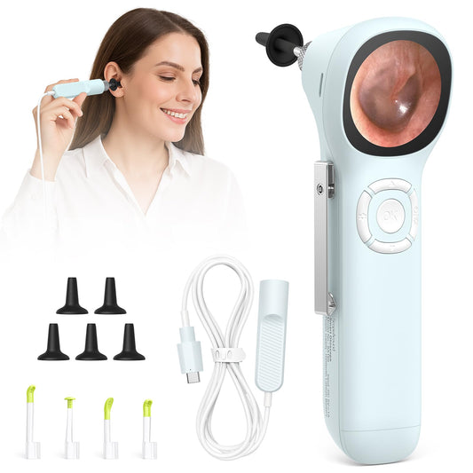 ScopeAround otoscope with light viewed from the front showing compact design.