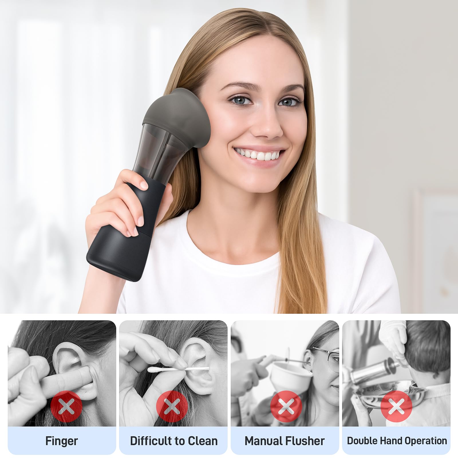 Three-nozzle silicone tip delivers gentle, diffused water flow for comfort.