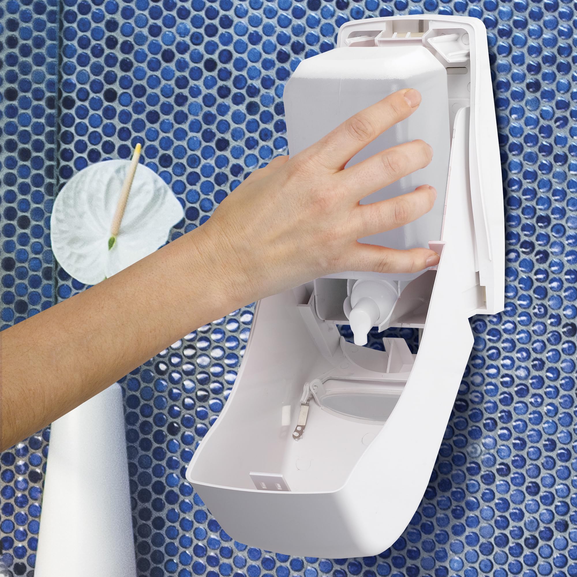 Scott Professional wall-mount compatibility demonstrates easy integration with dispensers.