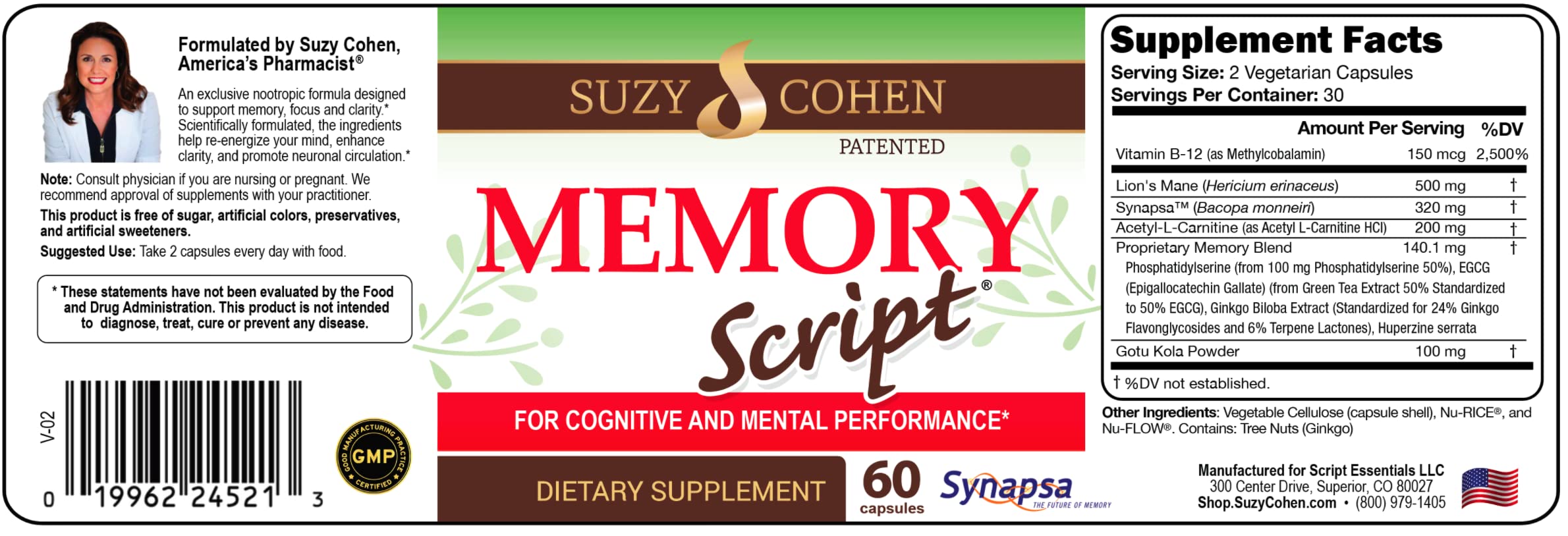 Memory Script capsules closeup for cognitive support and focus.