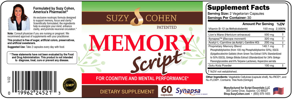 Memory Script capsules closeup for cognitive support and focus.