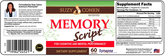 Memory Script capsules closeup for cognitive support and focus.