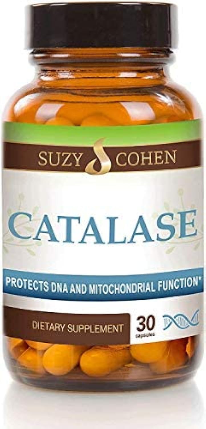 Script Essentials Suzy Cohen Catalase bottle shown, highlighting liver enzyme support for daily wellness.