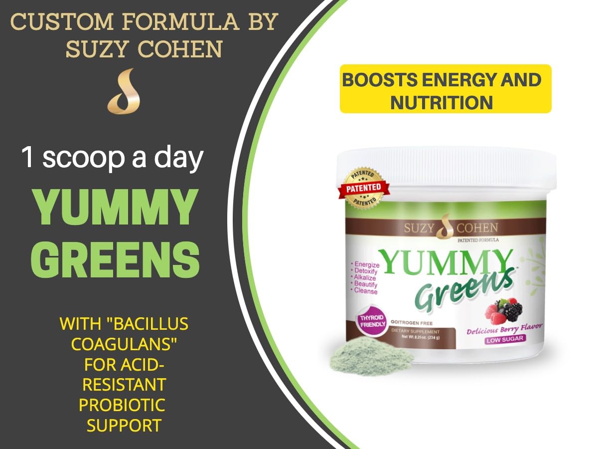 Script Essentials Yummy Greens acai powder close-up signals antioxidant richness