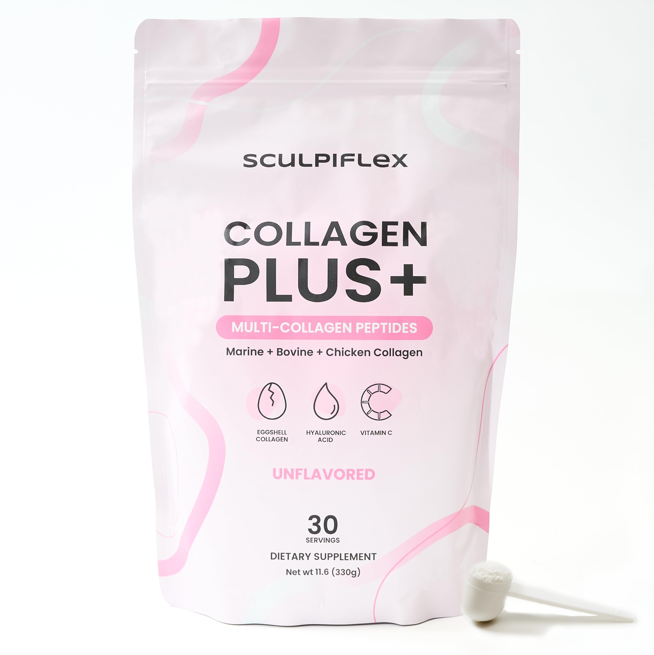 SCULPIFLEX hydrolyzed collagen bottle boosts daily skin firmness and hydration