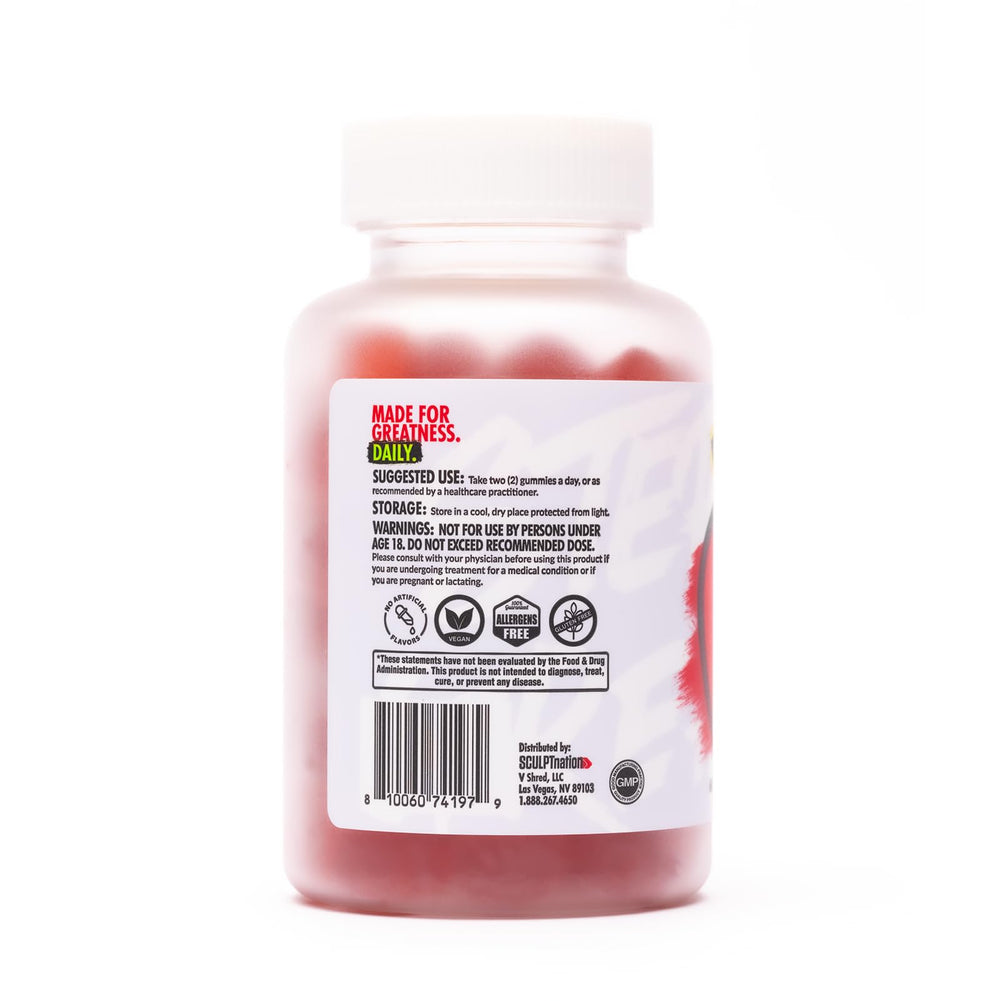 Sculpt Nation V Shred ACV gummies taste-test close-up showcasing candy-like flavor