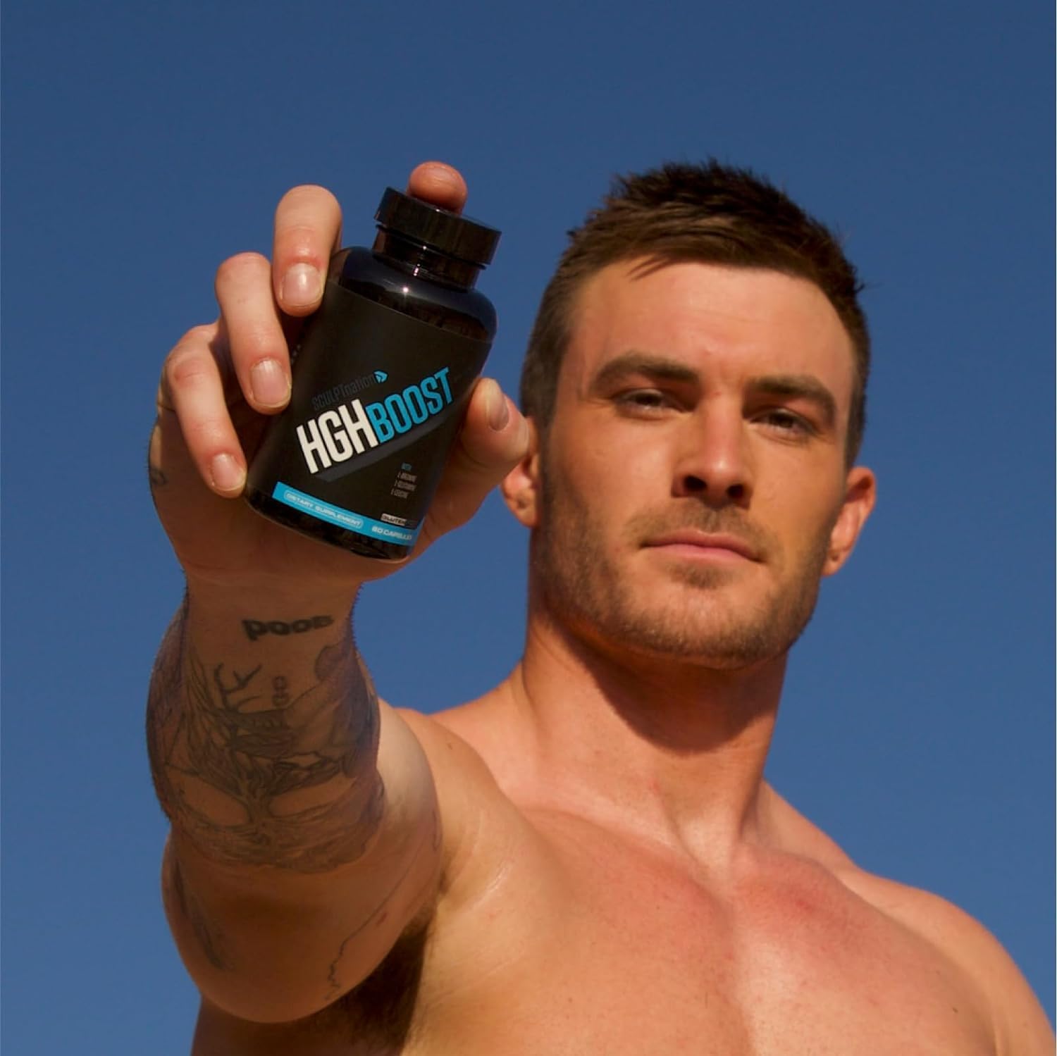 Sculpt Nation bottle on a workout mat illustrating energy and recovery use.