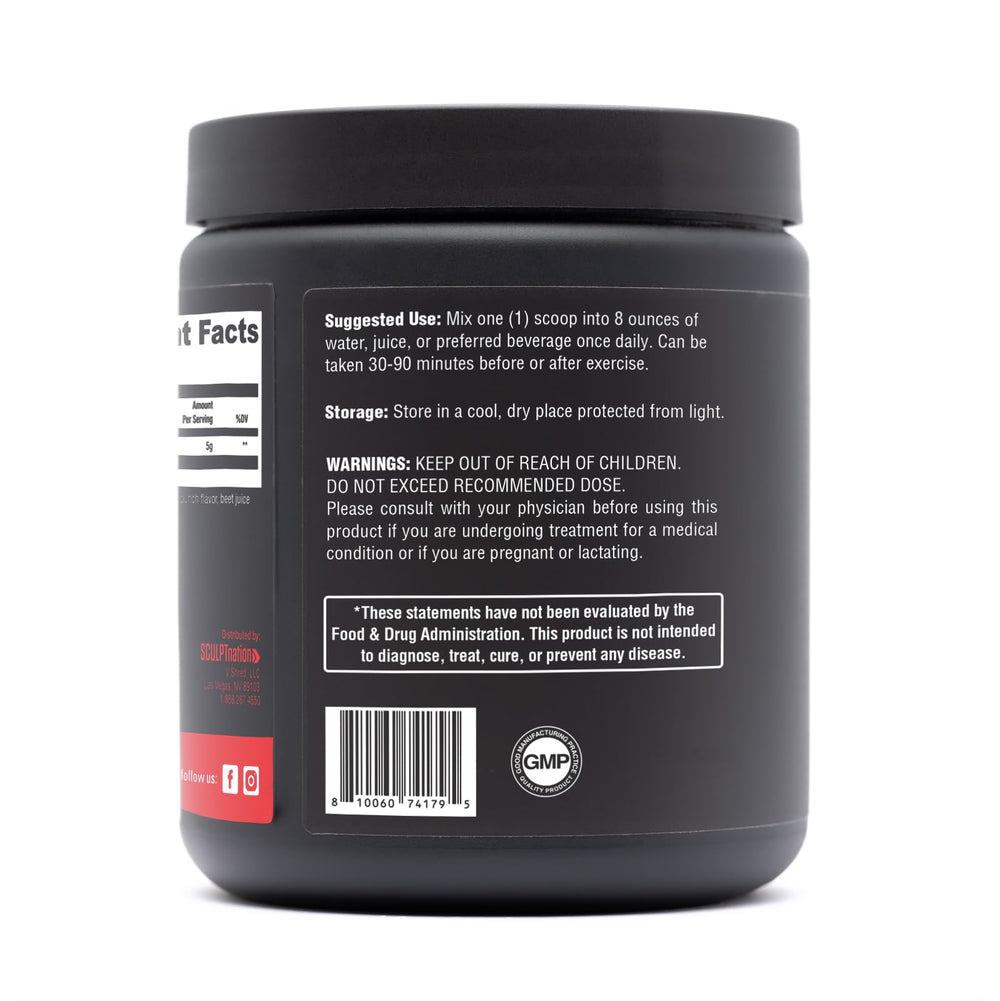 Sculpt Nation Creatine powder label highlighting quality and cGMP standards
