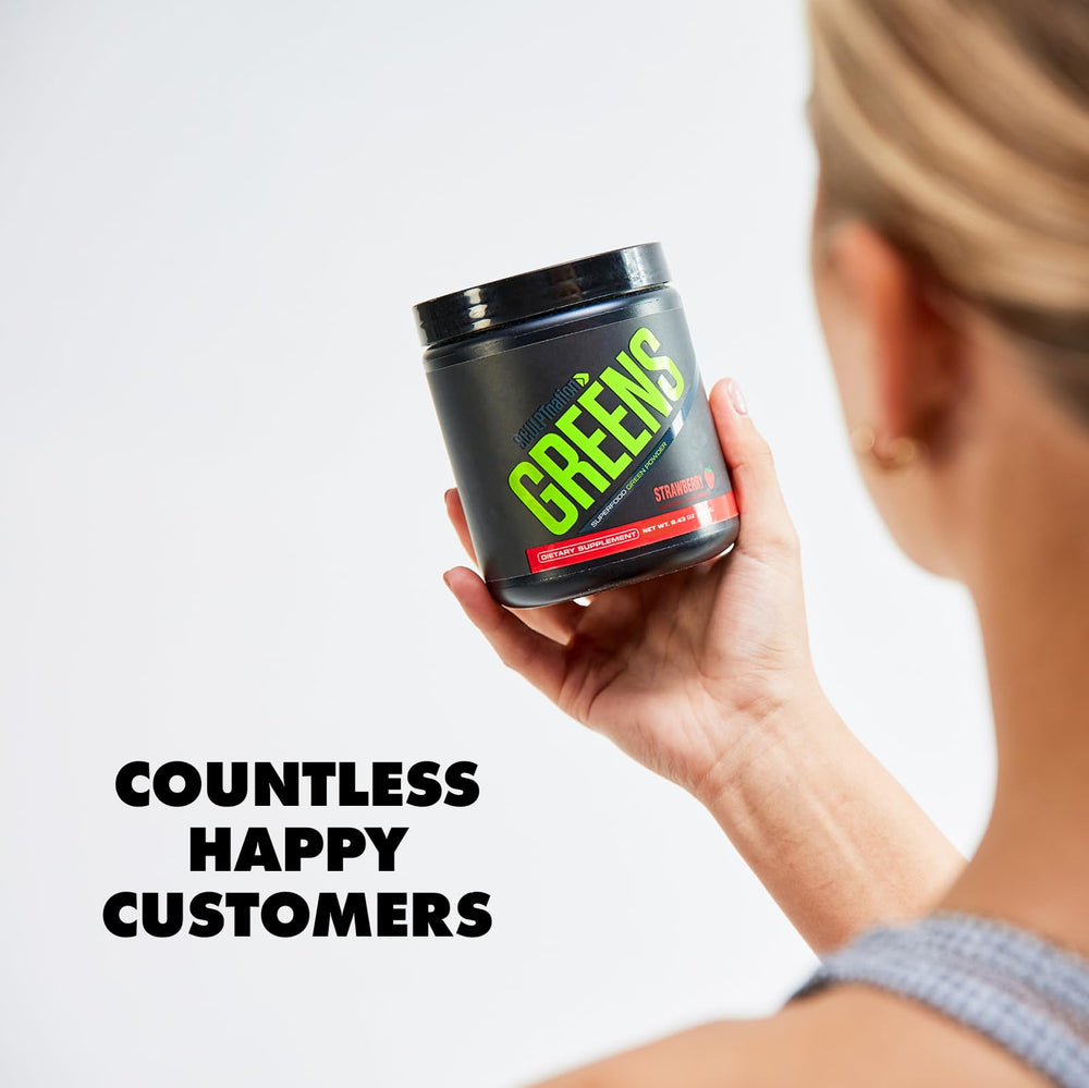 Sculpt Nation Greens Strawberry scoop on kitchen counter for daily intake