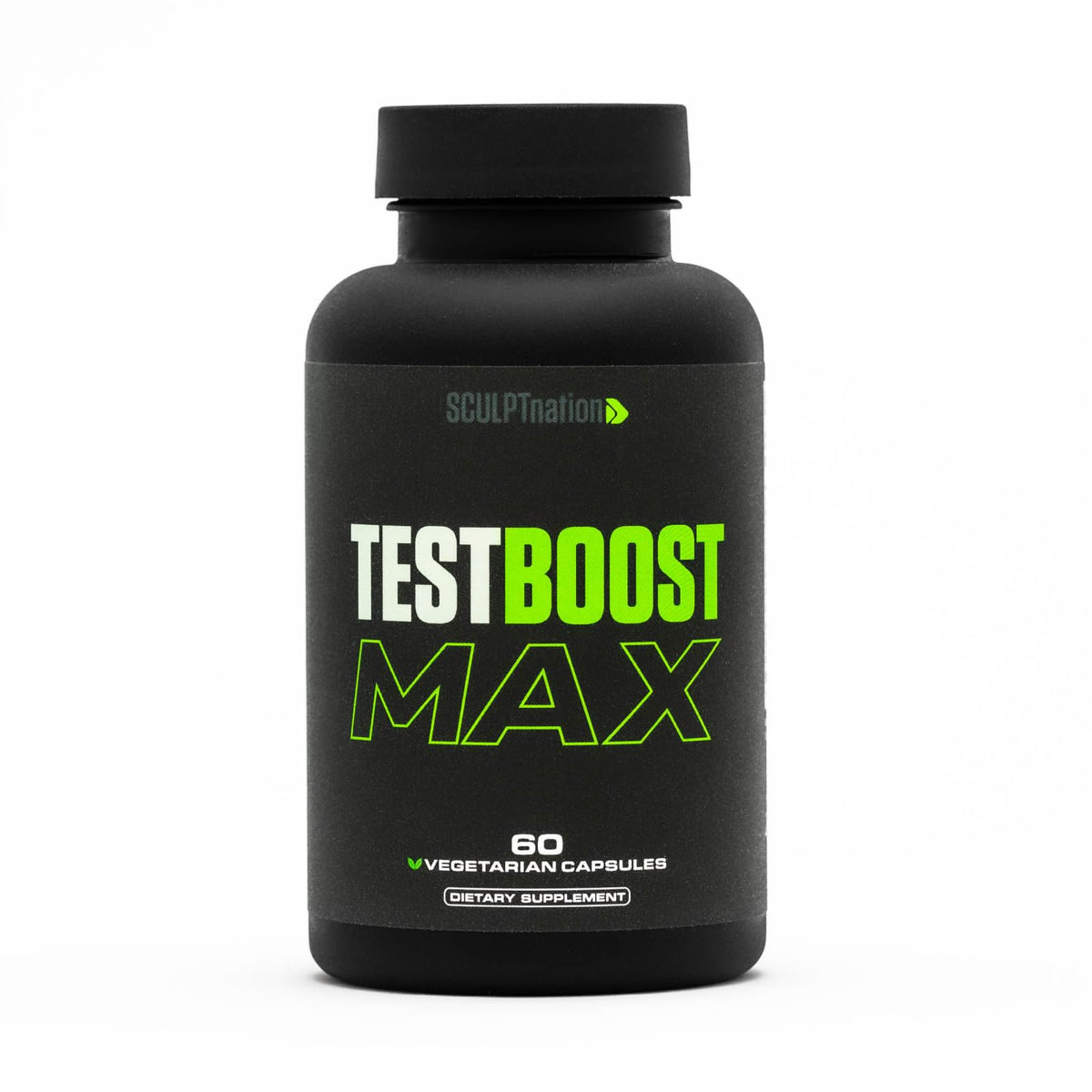 Sculpt Nation Test Boost Max bottle showcasing natural energy ingredients.