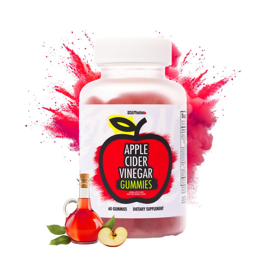 Sculpt Nation V Shred ACV Gummies bottle label close-up highlighting real ingredients and natural flavor