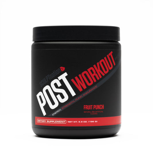 Sculpt Nation post-workout tub front with fruit punch flavor for recovery potential