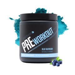 Sculpt Nation V Shred PreWorkout blue raspberry powder in tub ready to mix for sustained energy.