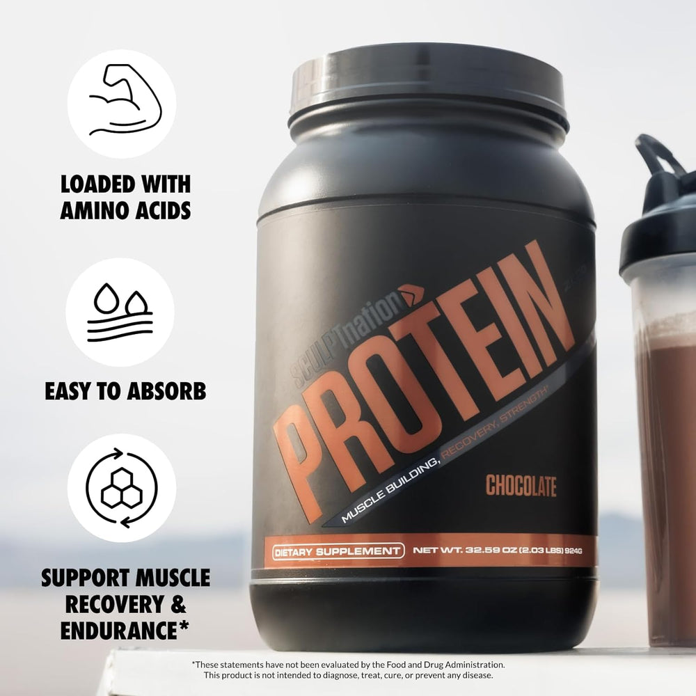 Sculpt Nation V Shred protein powder chocolate scoop, convenient post-workout refuel