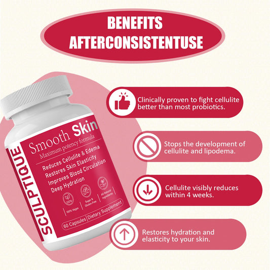 Sculptique circulation-support capsules on counter suggest healthy blood flow benefits