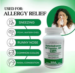 SDA Laboratories Diphenhydramine 50mg family tablet access indicating shared household use