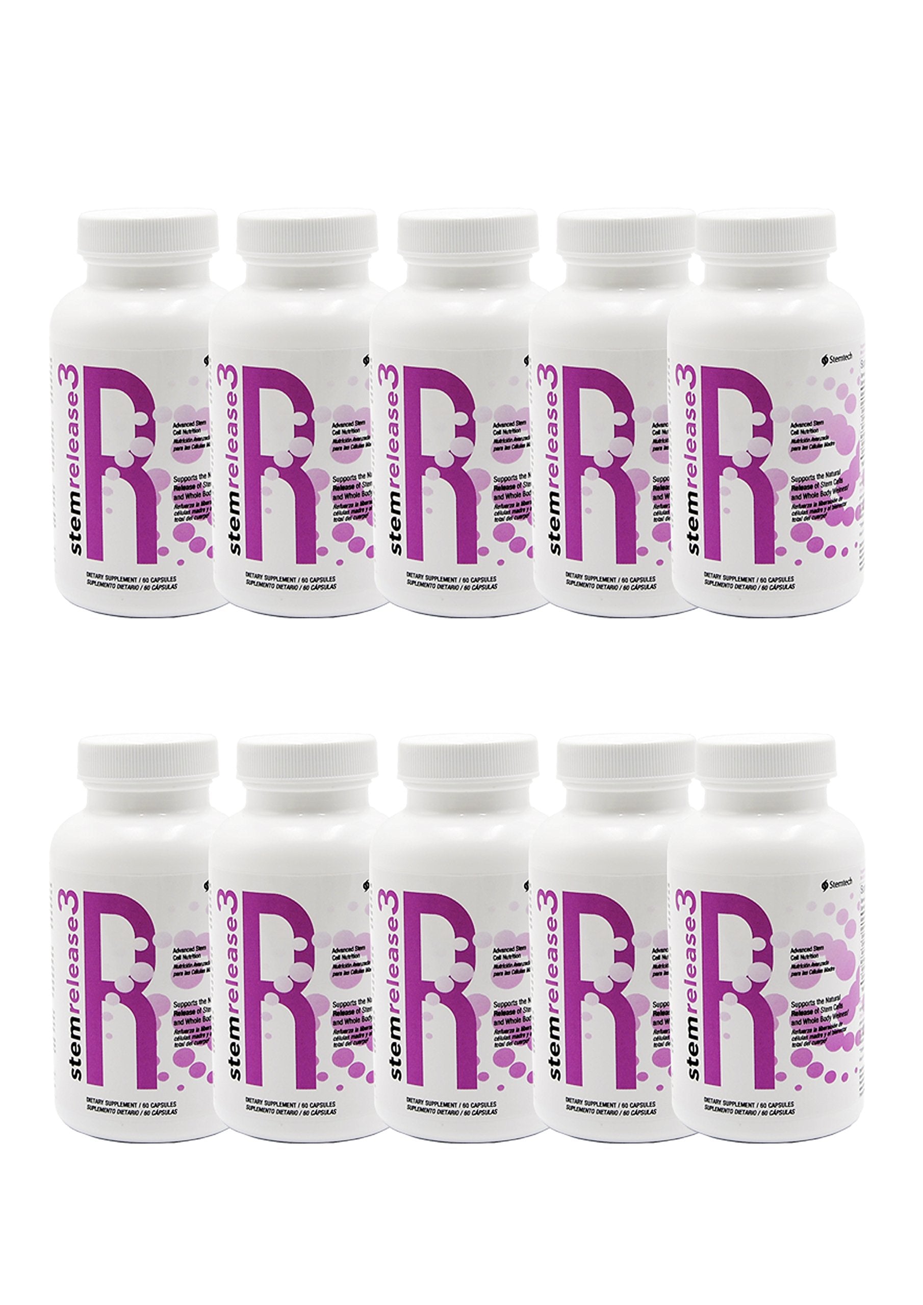 SE3 StemRelease bottle and capsules for daily wellness support and convenient 60-count packaging.
