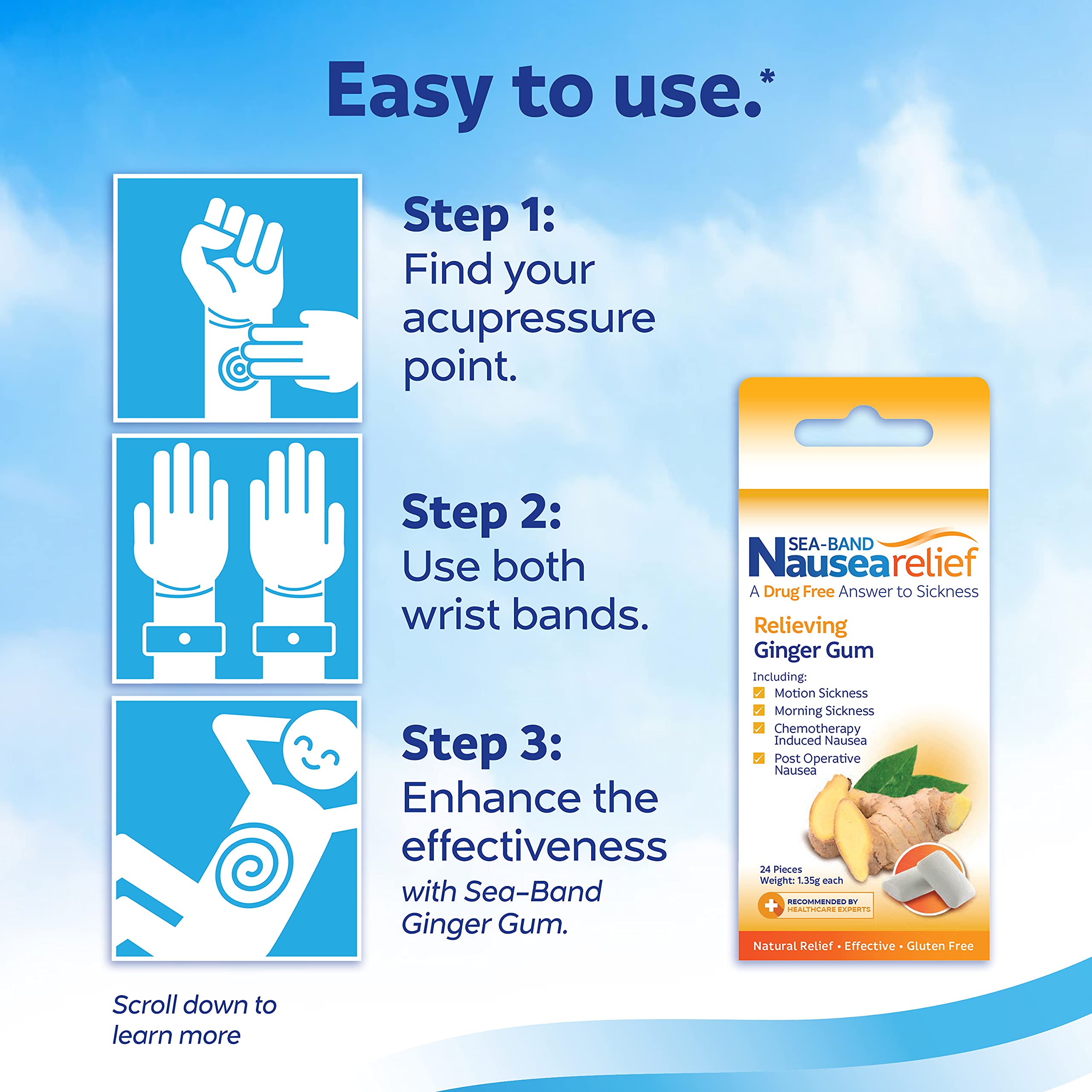 Reusable and washable Sea-Band wristbands for repeated use