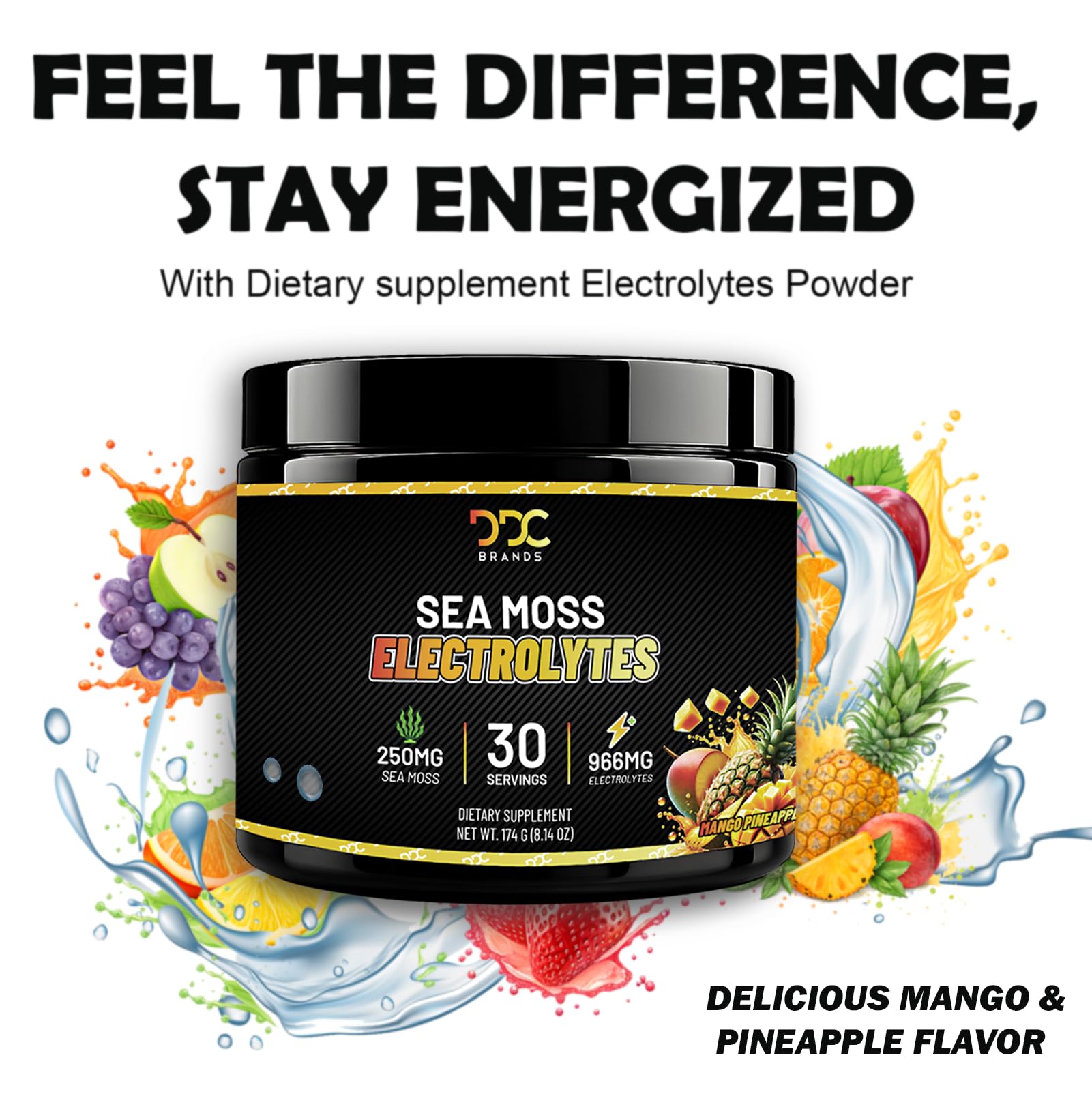 Sea Moss Electrolytes dissolving in water to reveal tropical hue.