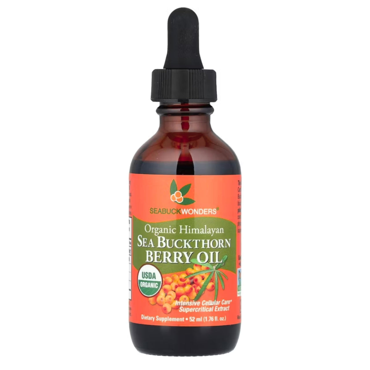 SEABUCKWONDERS Organic Sea Buckthorn Oil bottle for versatile topical and dietary use.