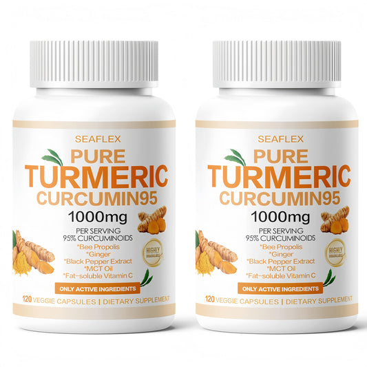 SEAFLEX Turmeric Curcumin 1000mg bottle front with bee propolis for daily wellness.