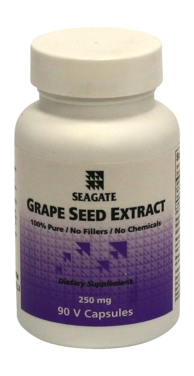 Seagate Grape Seed Extract bottle with 250 mg capsules for daily antioxidant support.