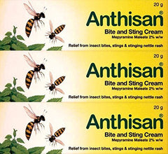 SEALIGHT Anthisan Bite & Sting Cream 20g 3-pack relieves itching from bites and stings.