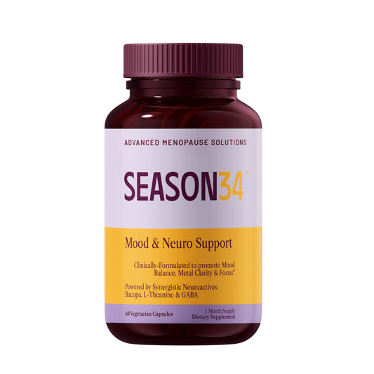 SEASON34 menopause mood memory bottle cap offers on-the-go non-hormonal focus support.