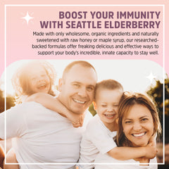 Family enjoying Seattle Elderberry Syrup, kid-friendly flavor in a cozy kitchen.