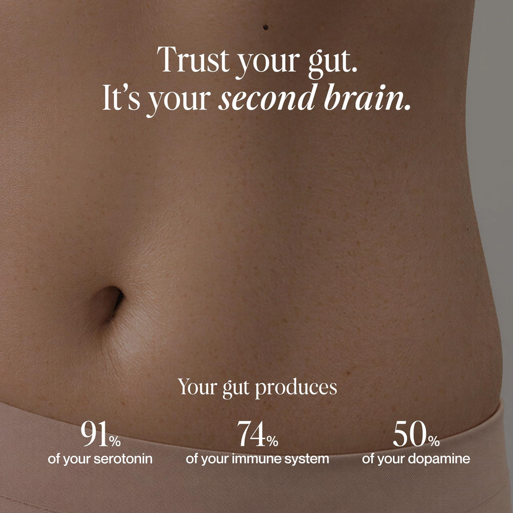SecondKind gut balance bottle label highlighting BiomeBalance and no refrigeration requirement.