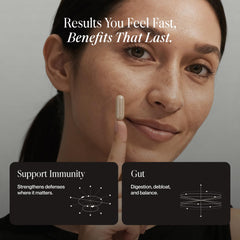 SecondKind gut balance packaging box showcasing easy two capsule daily routine.