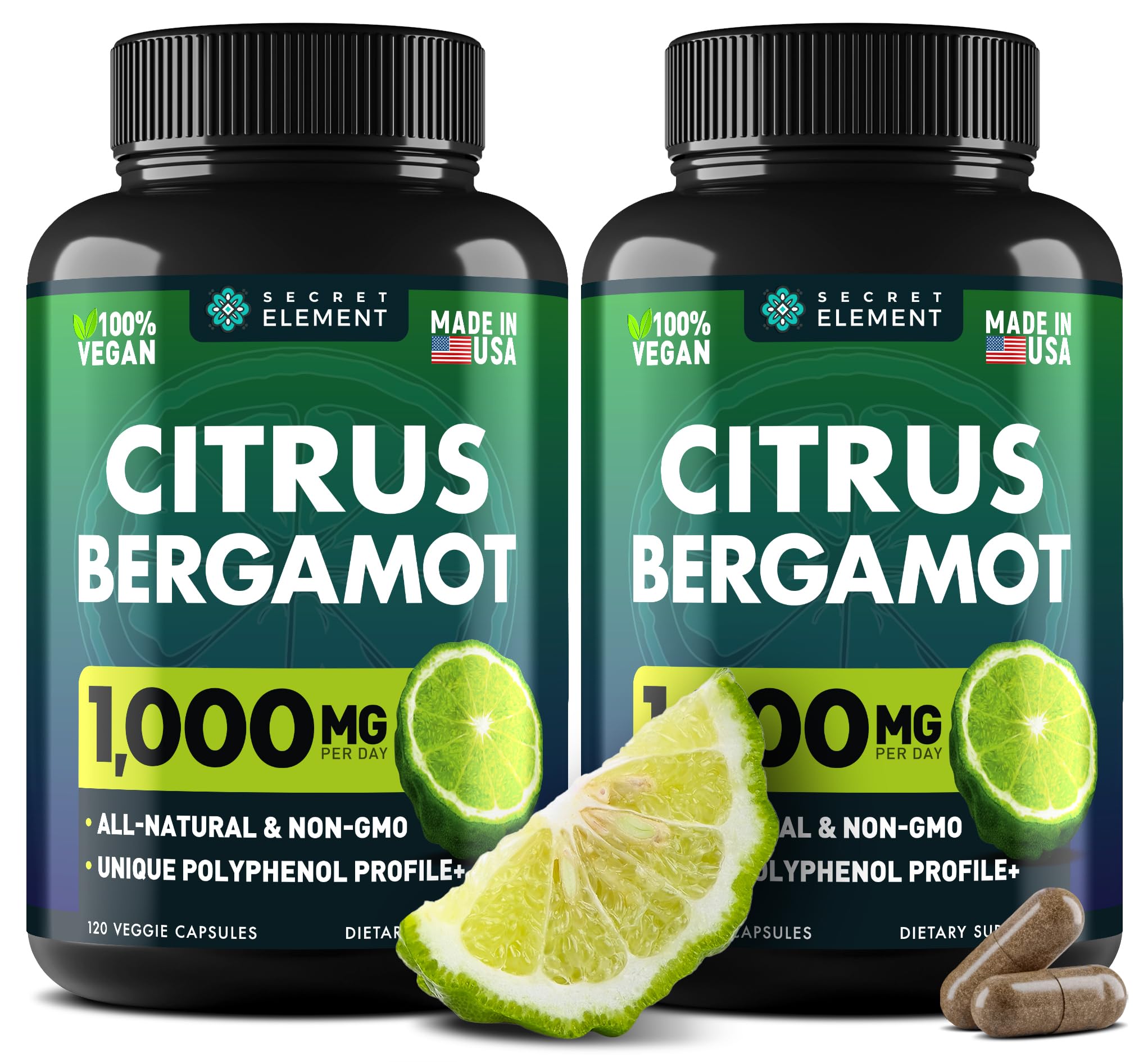 Secret Element Citrus Bergamot 1000mg bottle front shows premium packaging for circulatory support.