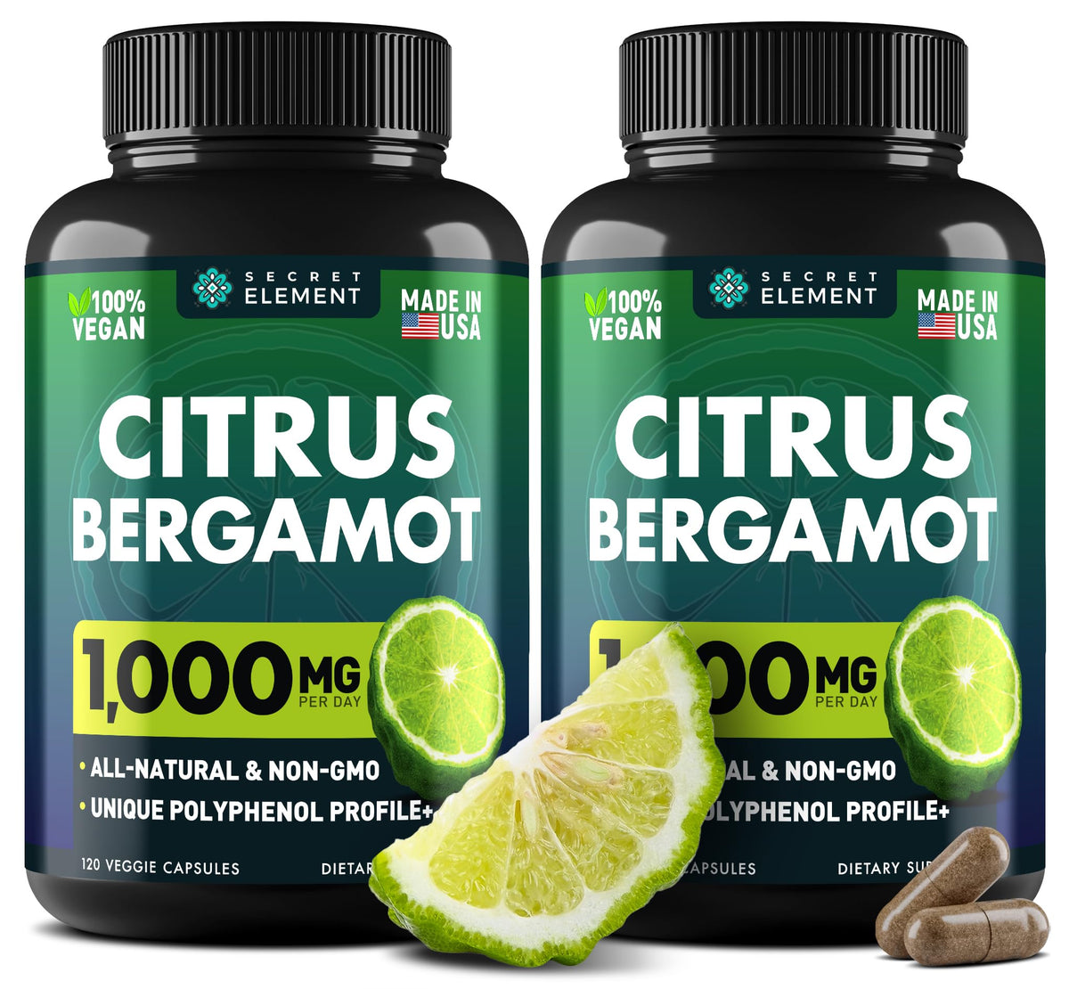 Secret Element Citrus Bergamot 1000mg bottle front shows premium packaging for circulatory support.