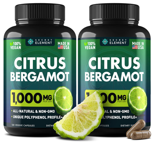 Secret Element Citrus Bergamot 1000mg bottle front shows premium packaging for circulatory support.