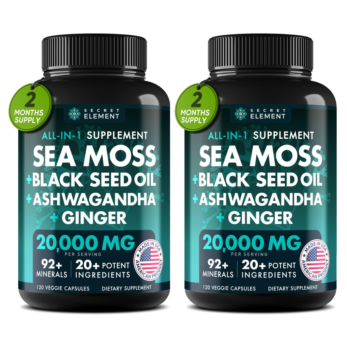 Secret Element Irish Sea Moss bottle highlighting all-in-one wellness potential.