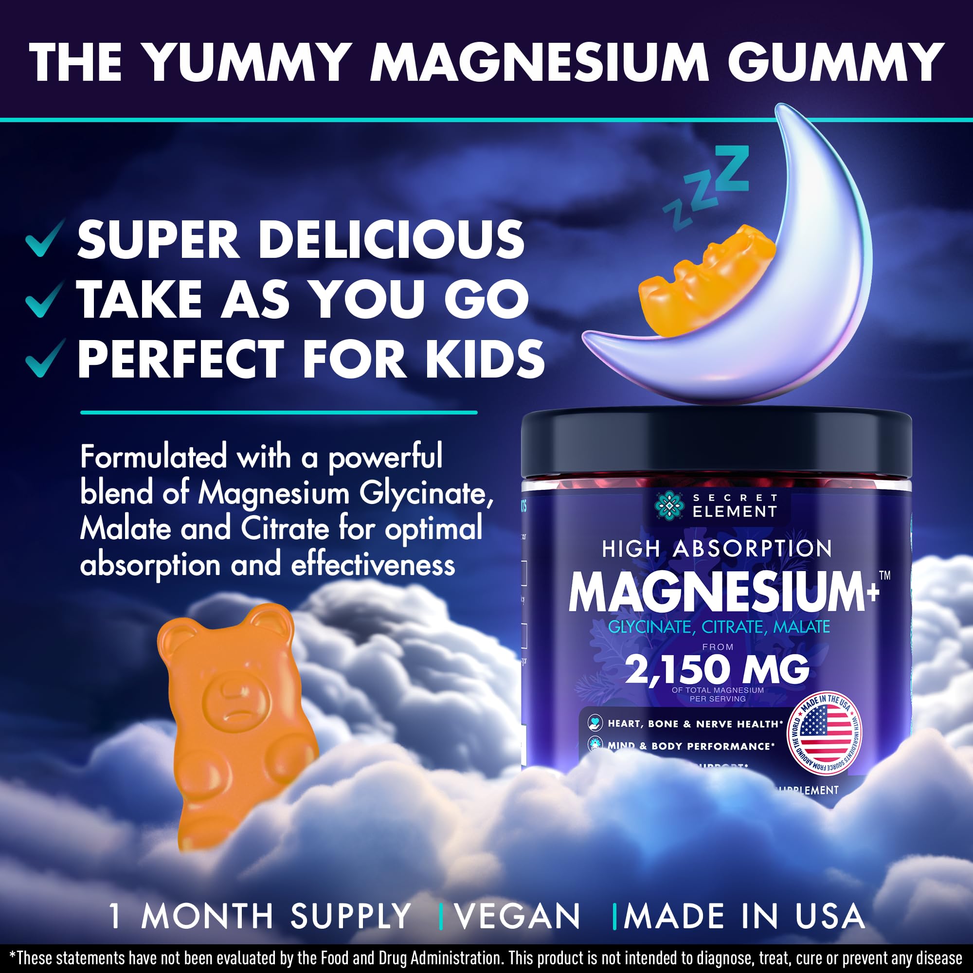 Secret Element mg glycinate gummies bottle on shelf for daily use.