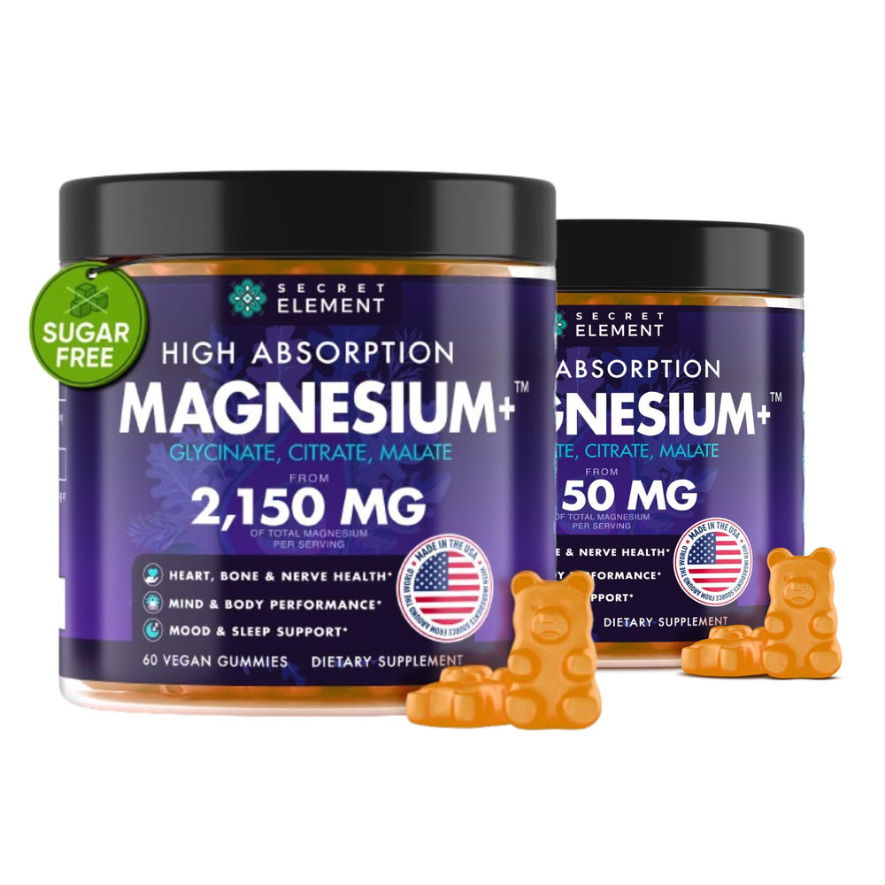 Secret Element magnesium glycinate gummies bottle in orange flavor for daily wellness.