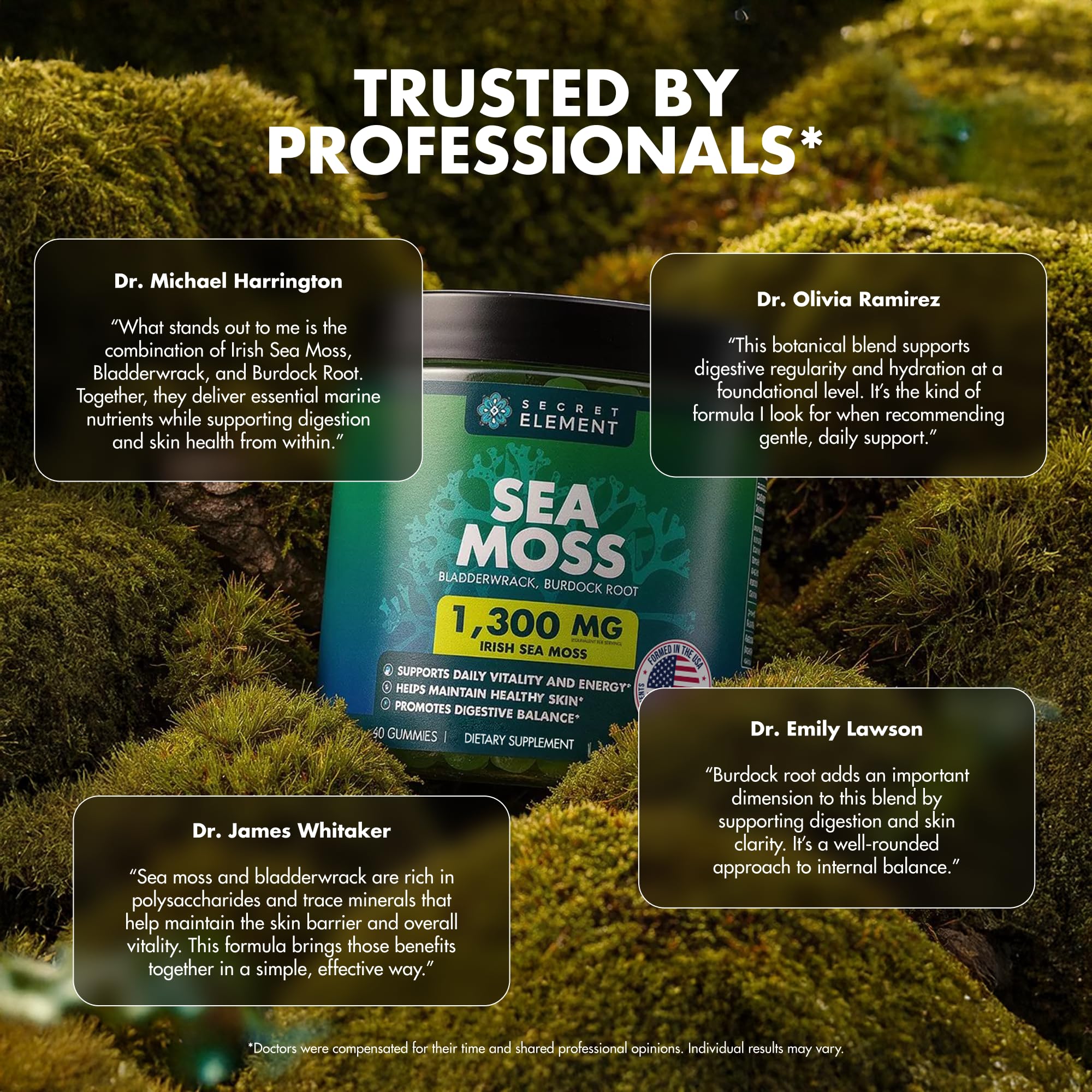 Secret Element Sea Moss Gummies glass in use demonstrates easy daily incorporation.
