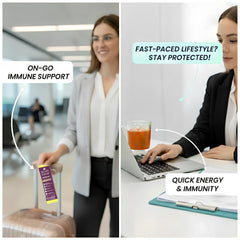 Berry-flavored ImmuniGlow poured with ice for on-the-go hydration and wellness