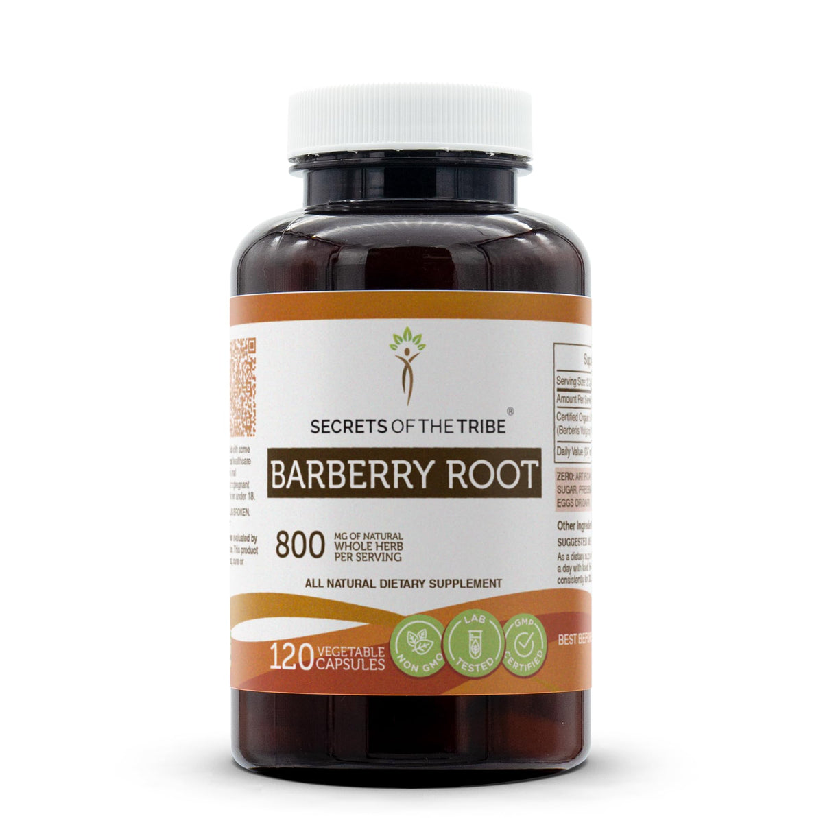 Secrets of the Tribe Barberry Root capsules bottle, easy-to-swallow plant-based capsules for daily use.