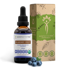 Secrets of the Tribe Bilberry bottle front view promoting vision support with organic drops