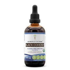 Secrets of the Tribe Black Cohosh bottle pour demonstrates alcohol-free, high-potency formula