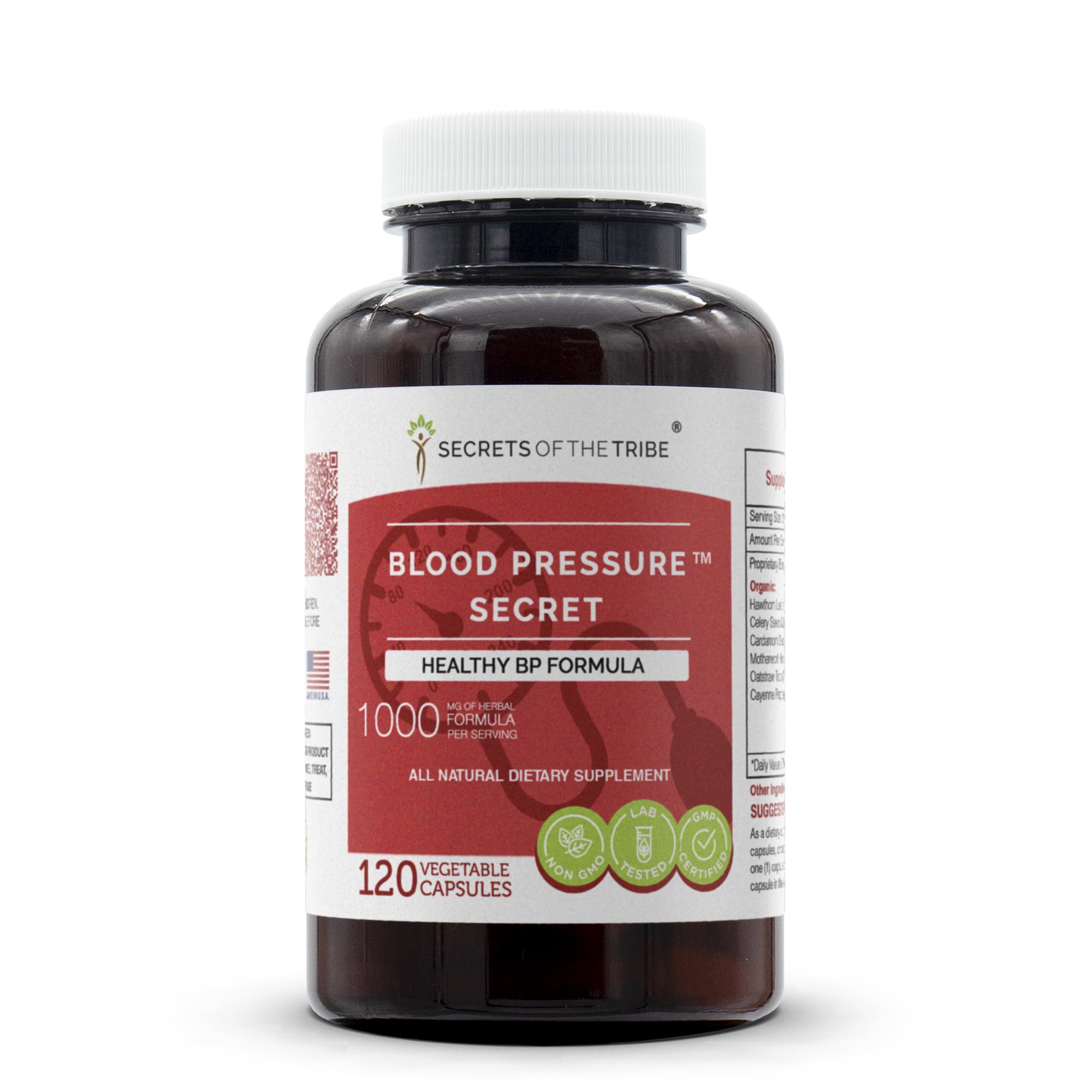 Secrets of the Tribe Blood Pressure Secret packaging showing label transparency and batch info.