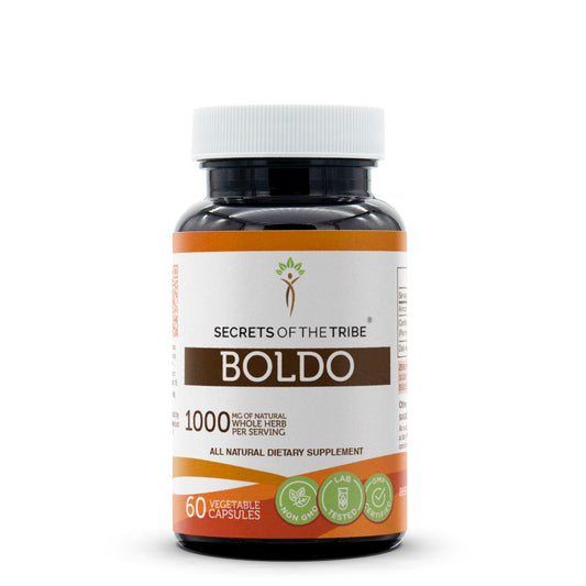 Secrets of the Tribe Boldo capsules in bottle for daily use and easy dosing
