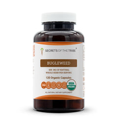 Secrets of the Tribe Bugleweed bottle front showing premium organic capsules for daily support