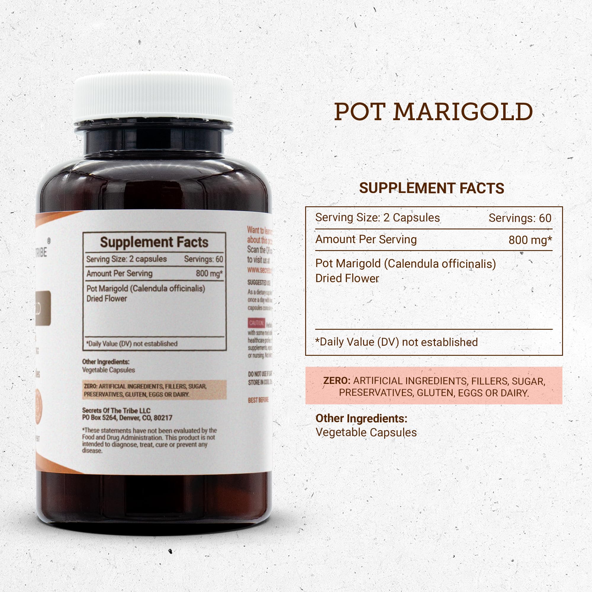 Calendula officinalis dried flowers highlight natural ingredient source.