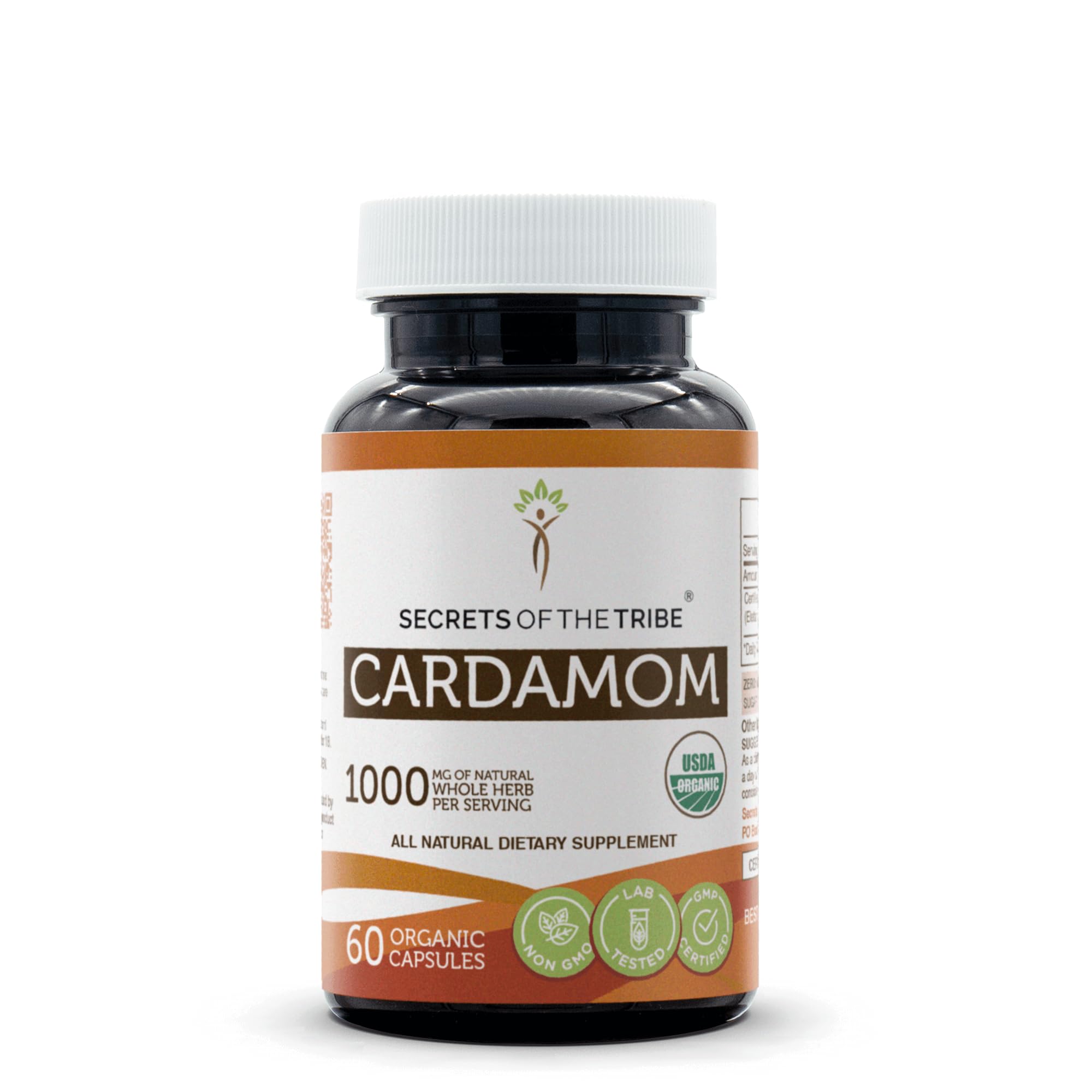 Secrets of the Tribe cardamom capsules bottle front for daily wellness